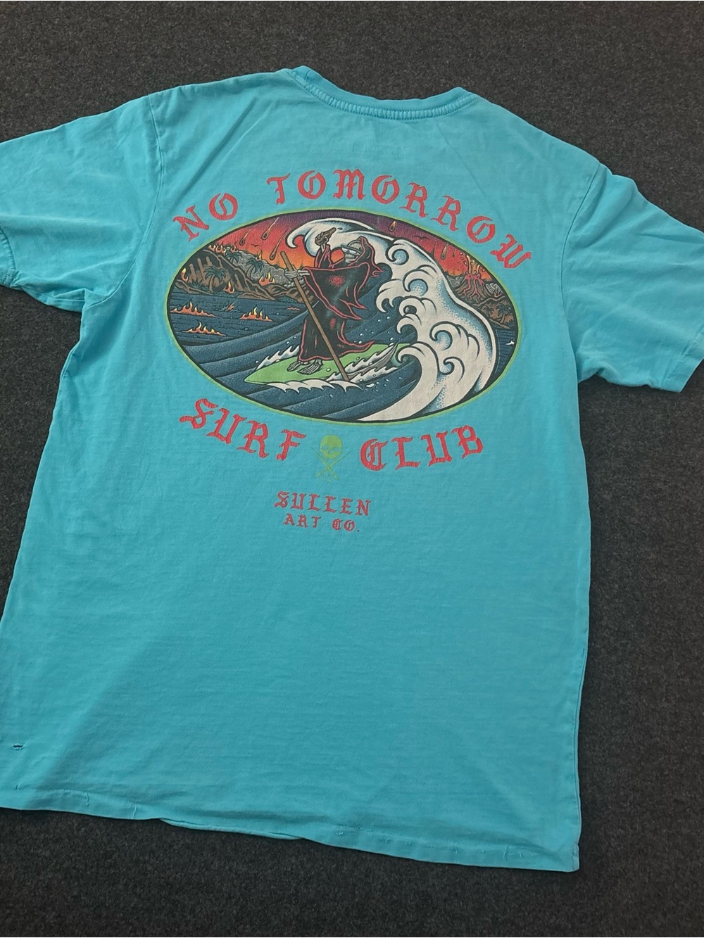 Sullen Surf Shirt Mens Medium Blue No Tomorrow Grim Reaper Vtg Graphic Surf Tee